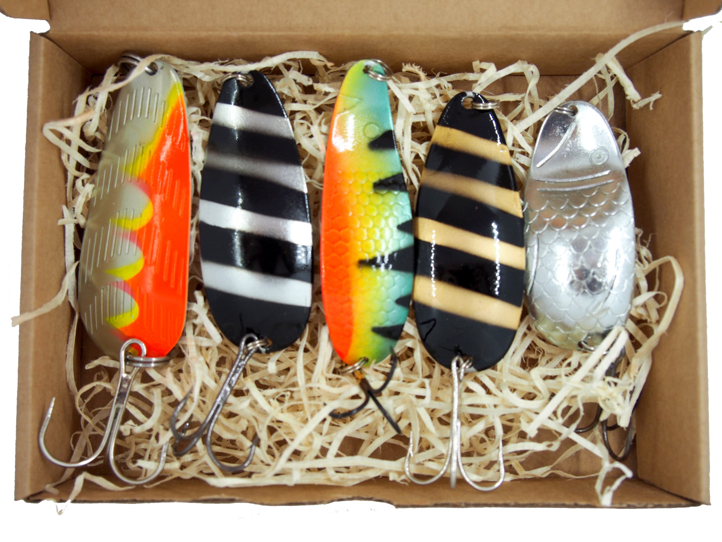 fishing spoon set, metal fishing spoons, pike lures, pike tackle, trout lures, zumpe fishing spoons