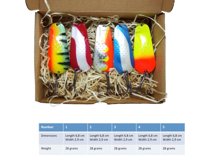 fishing spoon set 5pcs fishing spoons, pike spoon, hand-painted salmon lure with treble hook,High-Quality Fishing Spoons