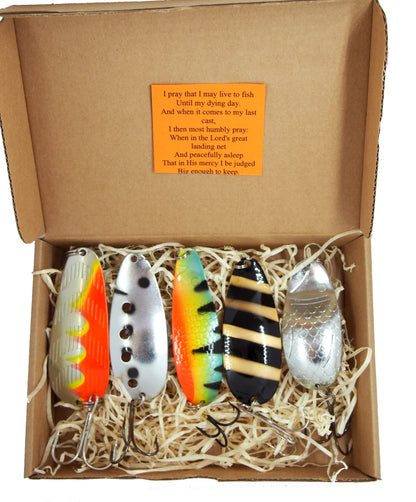 Classic Fishing Spoon Gift Set, Metal Lures for Pike & Salmon, Jura fishing spoons 5 pcs