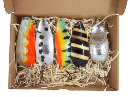 Classic Fishing Spoon Gift Set, Metal Lures for Pike & Salmon, Jura fishing spoons 5 pcs