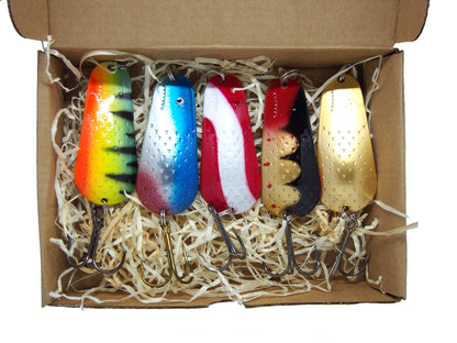fishing spoon set, metal fishing spoons, salmon lures, pike tackle, trout lures