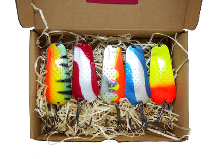 fishing spoon set 5pcs fishing spoons, pike spoon, hand-painted salmon lure with treble hook,High-Quality Fishing Spoons