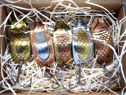 handmade copper fishing spoons, set of Dubysa fishing lures, salmon tackle, pike spinnner