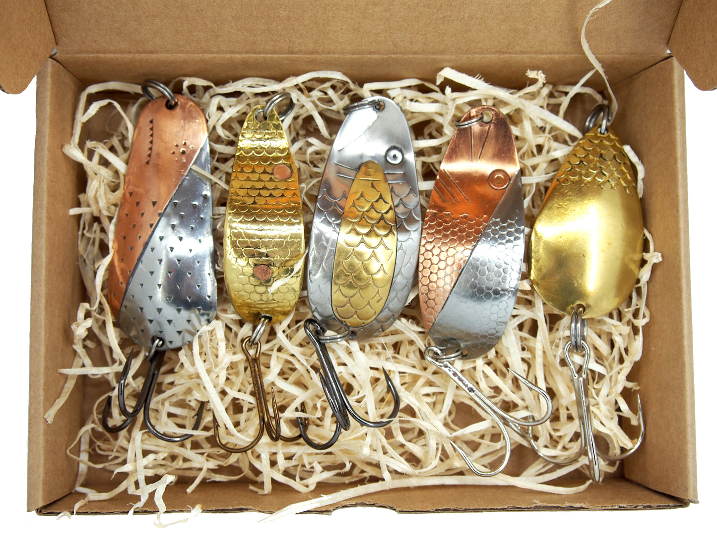 Classic handmade Fishing Spoon Gift Set, brass Lures for Pike & Salmon, ZUMPE fishing spoons 5 pcs