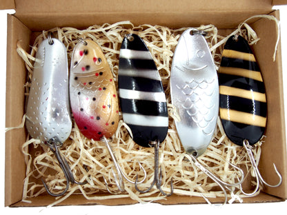 fishing spoon set 5pcs fishing spoons, pike spoon, hand-painted salmon lure with treble hook,High-Quality Fishing Spoons