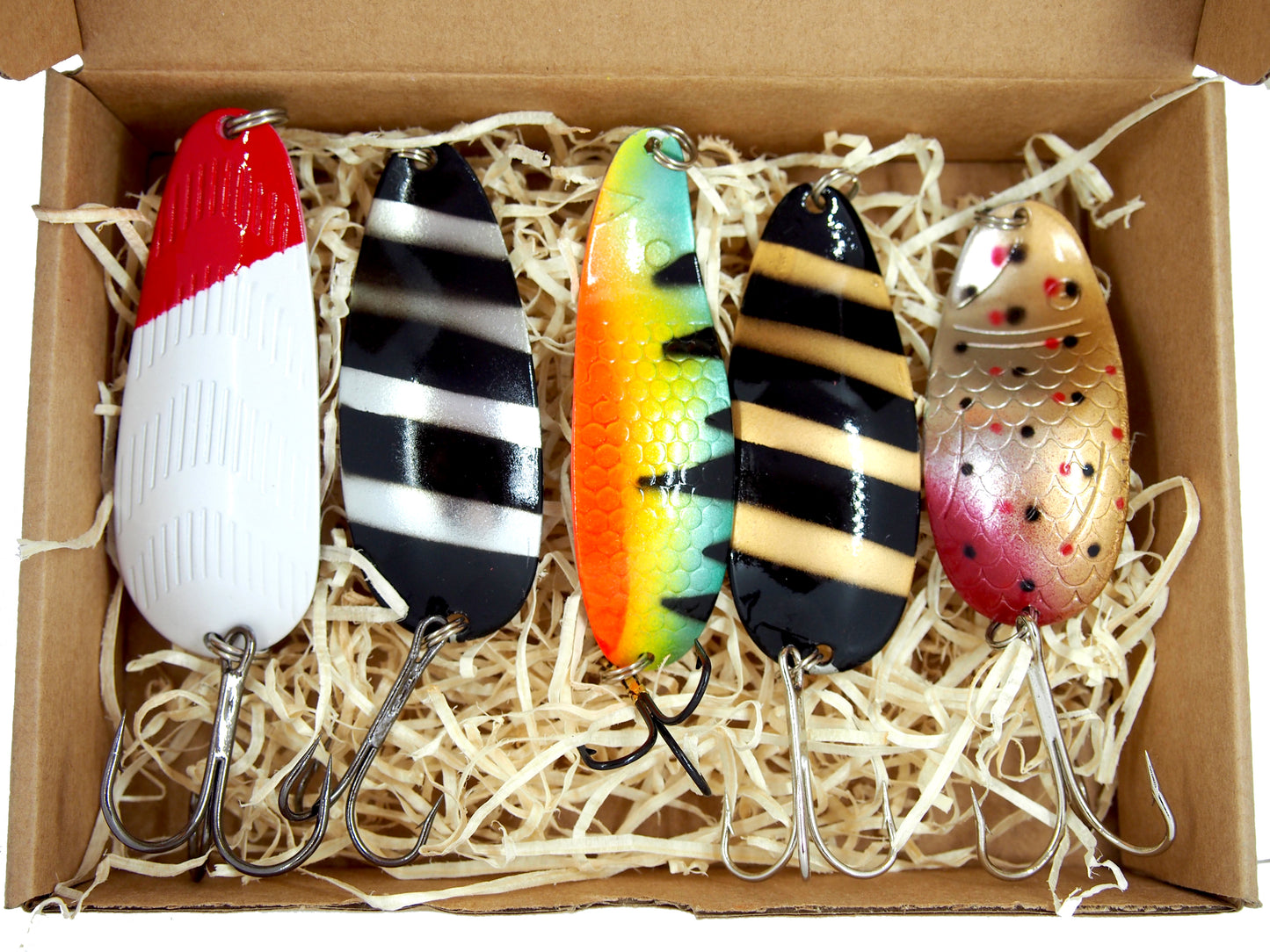 fishing spoon set 5pcs fishing spoons, pike spoon, hand-painted salmon lure with treble hook,High-Quality Fishing Spoons