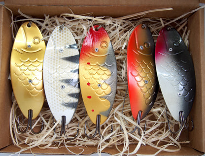 weedless fishing spoons,weed guard pike lures, fishing spoons with weedless hooks 5 pcs