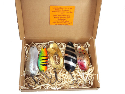 fishing spoon set, metal fishing spoons, salmon lures, pike tackle, trout lures