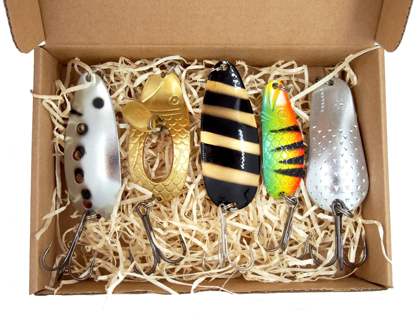 fishing spoon set 5pcs fishing spoons, pike spoon, hand-painted salmon lure with treble hook,High-Quality Fishing Spoons