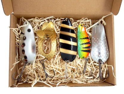 fishing spoon set 5pcs fishing spoons, pike spoon, hand-painted salmon lure with treble hook,High-Quality Fishing Spoons