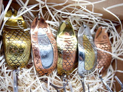 handmade copper fishing spoons, set of Dubysa fishing lures, salmon tackle, pike spinnner