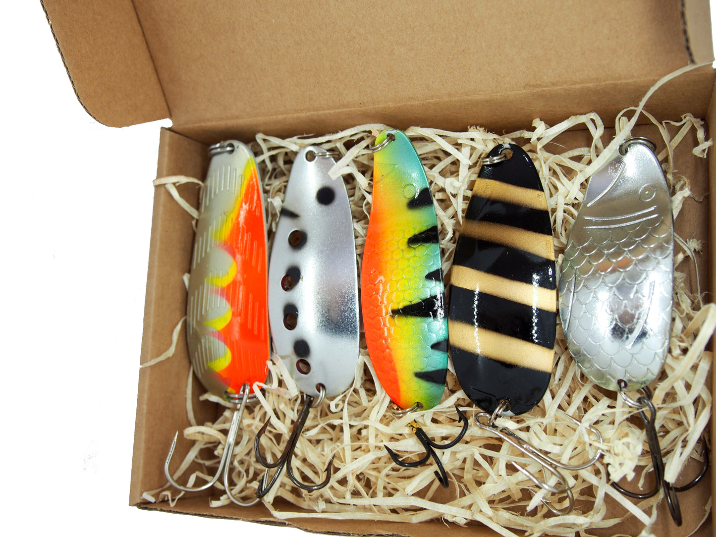 Classic Fishing Spoon Gift Set, Metal Lures for Pike & Salmon, Jura fishing spoons 5 pcs