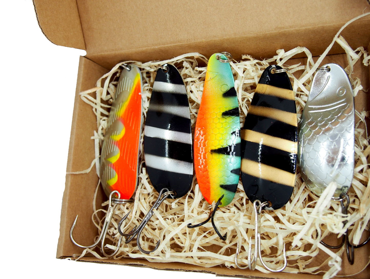 fishing spoon set, metal fishing spoons, pike lures, pike tackle, trout lures, zumpe fishing spoons