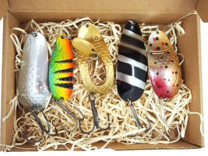 fishing spoon set, metal fishing spoons, salmon lures, pike tackle, trout lures