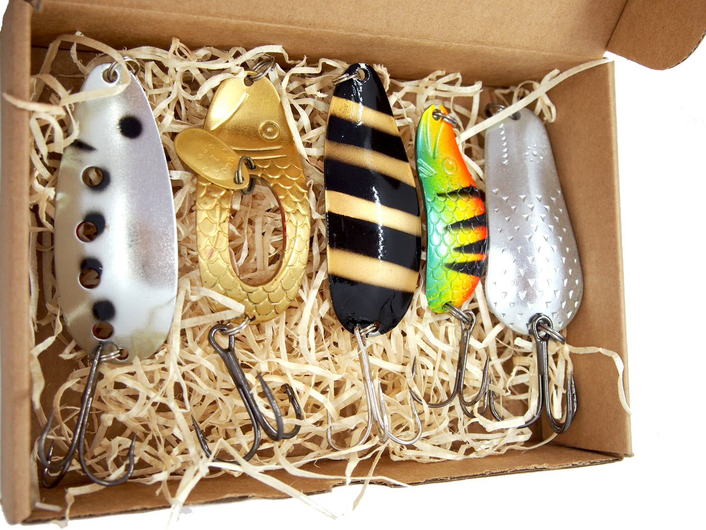 fishing spoon set 5pcs fishing spoons, pike spoon, hand-painted salmon lure with treble hook,High-Quality Fishing Spoons