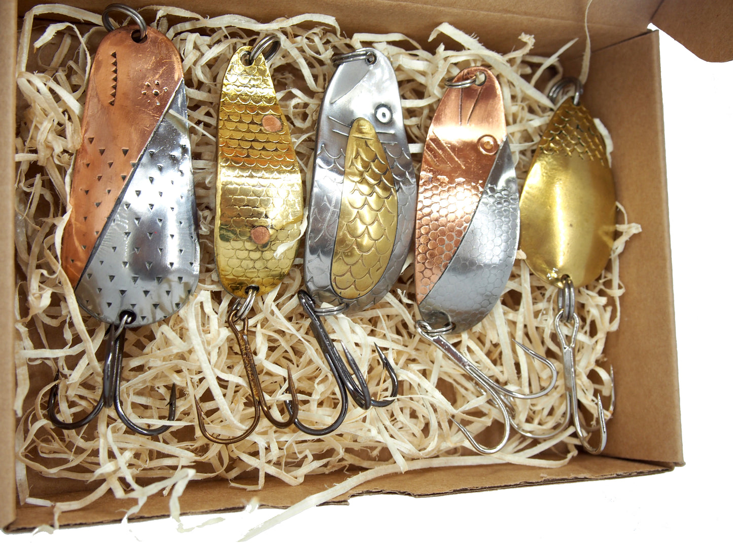 Classic handmade Fishing Spoon Gift Set, brass Lures for Pike & Salmon, ZUMPE fishing spoons 5 pcs