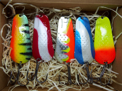 fishing spoon set 5pcs fishing spoons, pike spoon, hand-painted salmon lure with treble hook,High-Quality Fishing Spoons