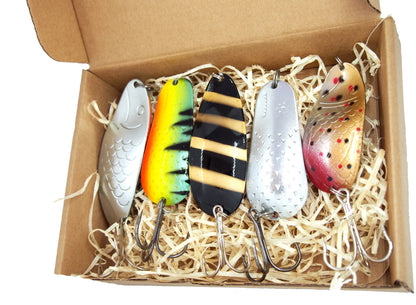 fishing spoon set 5pcs fishing spoons, pike spoon, hand-painted salmon lure with treble hook,High-Quality Fishing Spoons