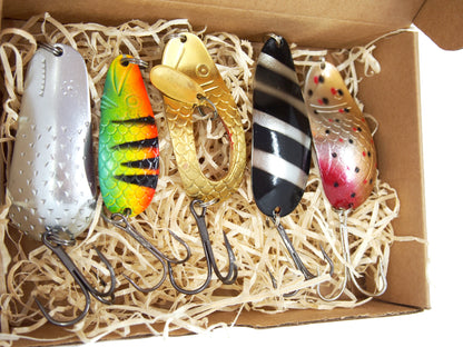 fishing spoon set, metal fishing spoons, salmon lures, pike tackle, trout lures