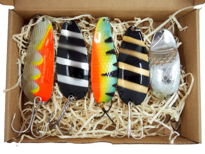 fishing spoon set, metal fishing spoons, pike lures, pike tackle, trout lures, zumpe fishing spoons