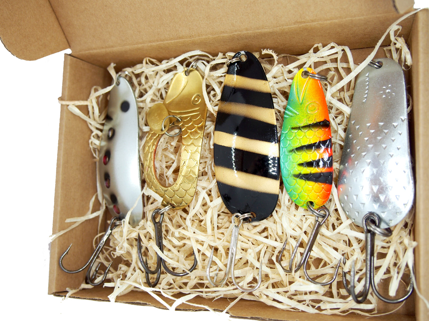 fishing spoon set 5pcs fishing spoons, pike spoon, hand-painted salmon lure with treble hook,High-Quality Fishing Spoons