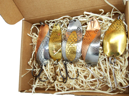 Classic handmade Fishing Spoon Gift Set, brass Lures for Pike & Salmon, ZUMPE fishing spoons 5 pcs