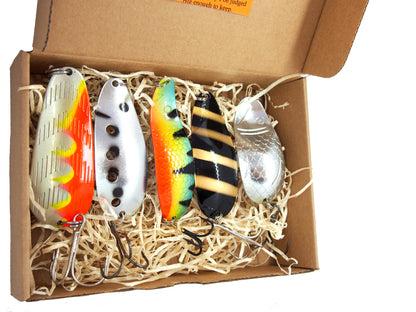 Classic Fishing Spoon Gift Set, Metal Lures for Pike & Salmon, Jura fishing spoons 5 pcs