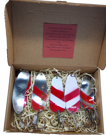 pike fishing spoons, classic fishing lure set for bass fishing, old-school lure set in a gift box