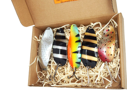 fishing spoon set 5pcs fishing spoons, pike spoon, hand-painted salmon lure with treble hook,High-Quality Fishing Spoons