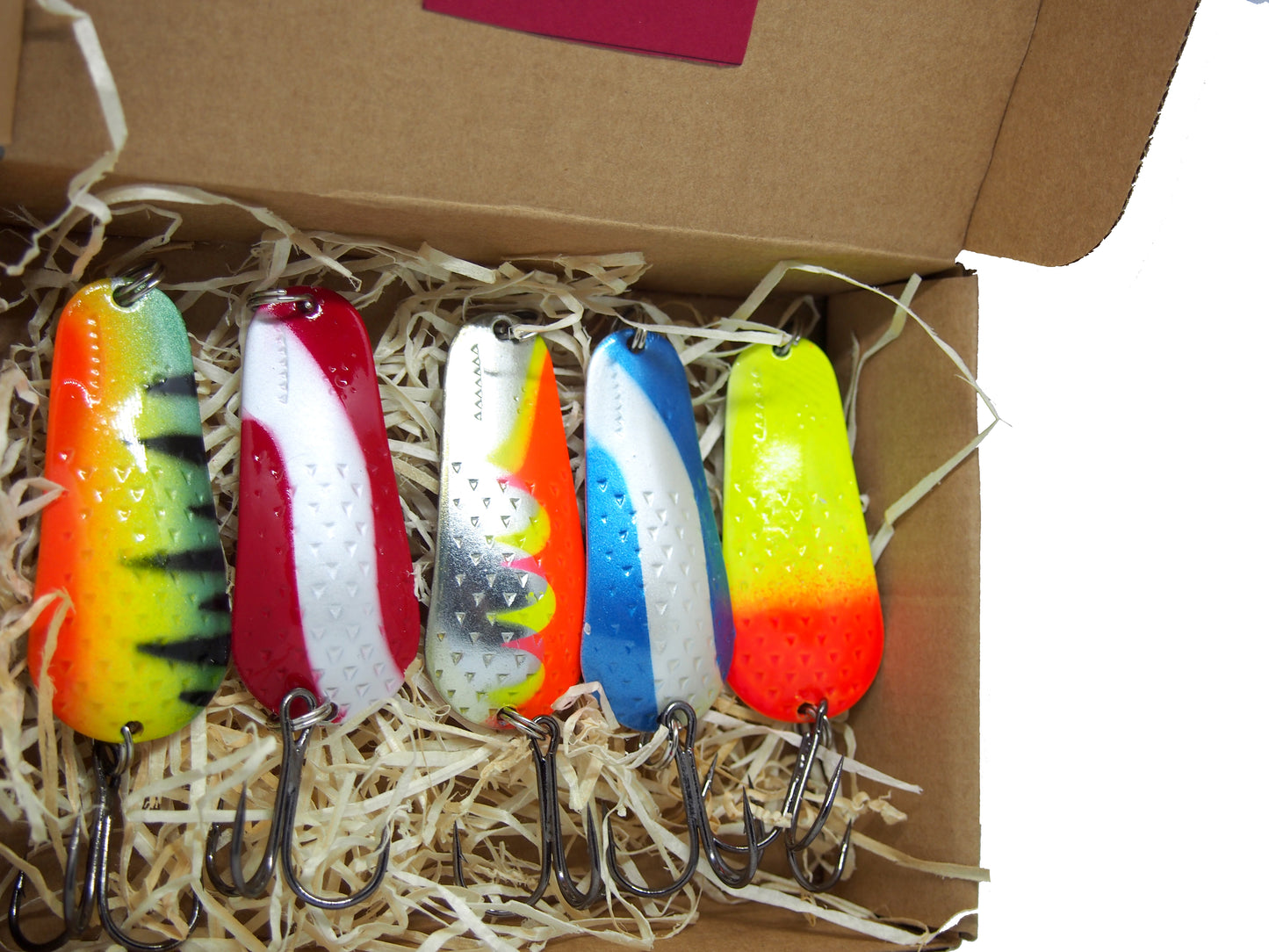 fishing spoon set 5pcs fishing spoons, pike spoon, hand-painted salmon lure with treble hook,High-Quality Fishing Spoons