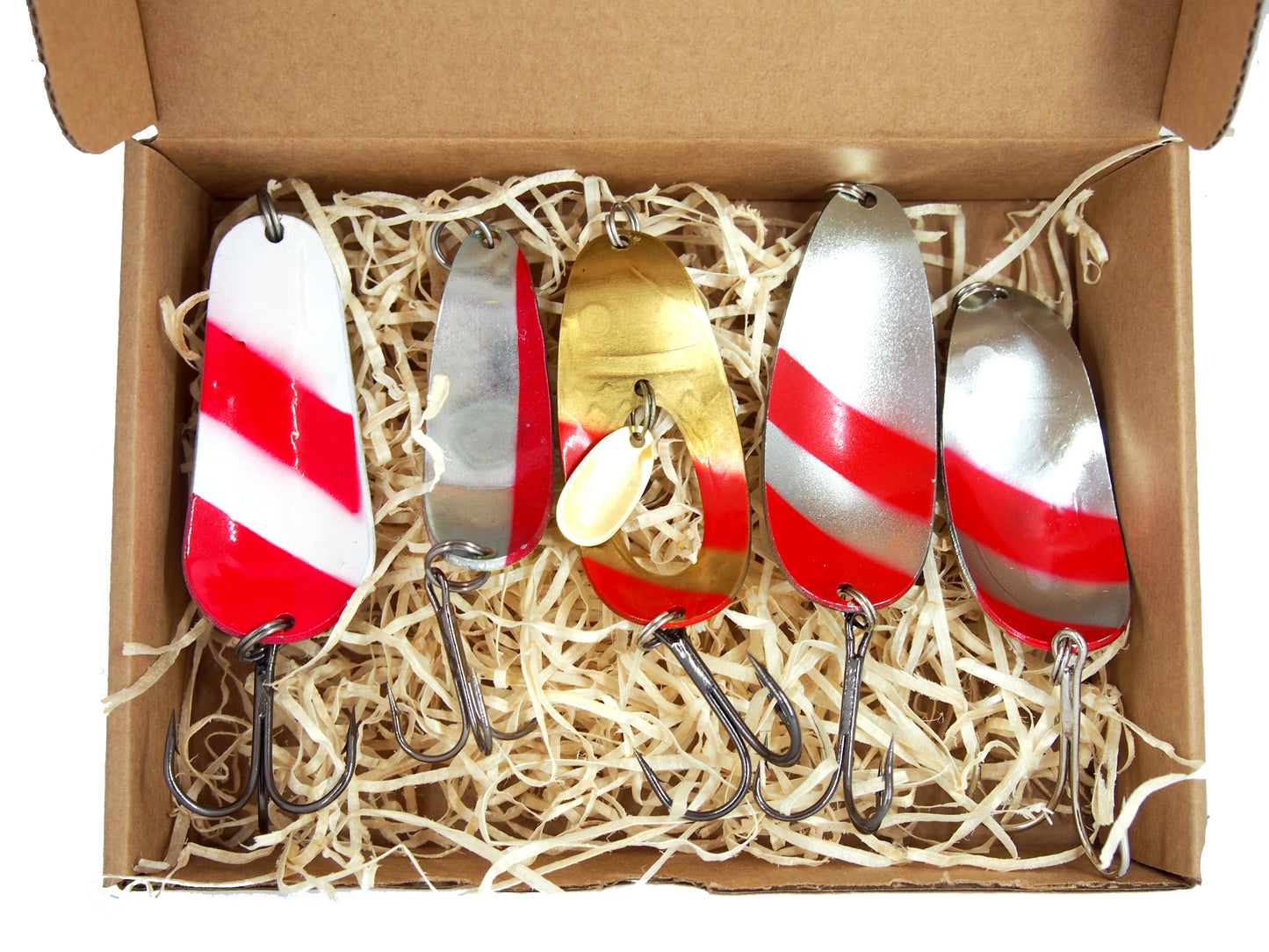 fishing spoon set, metal fishing spoons, salmon lures, pike tackle, trout lures