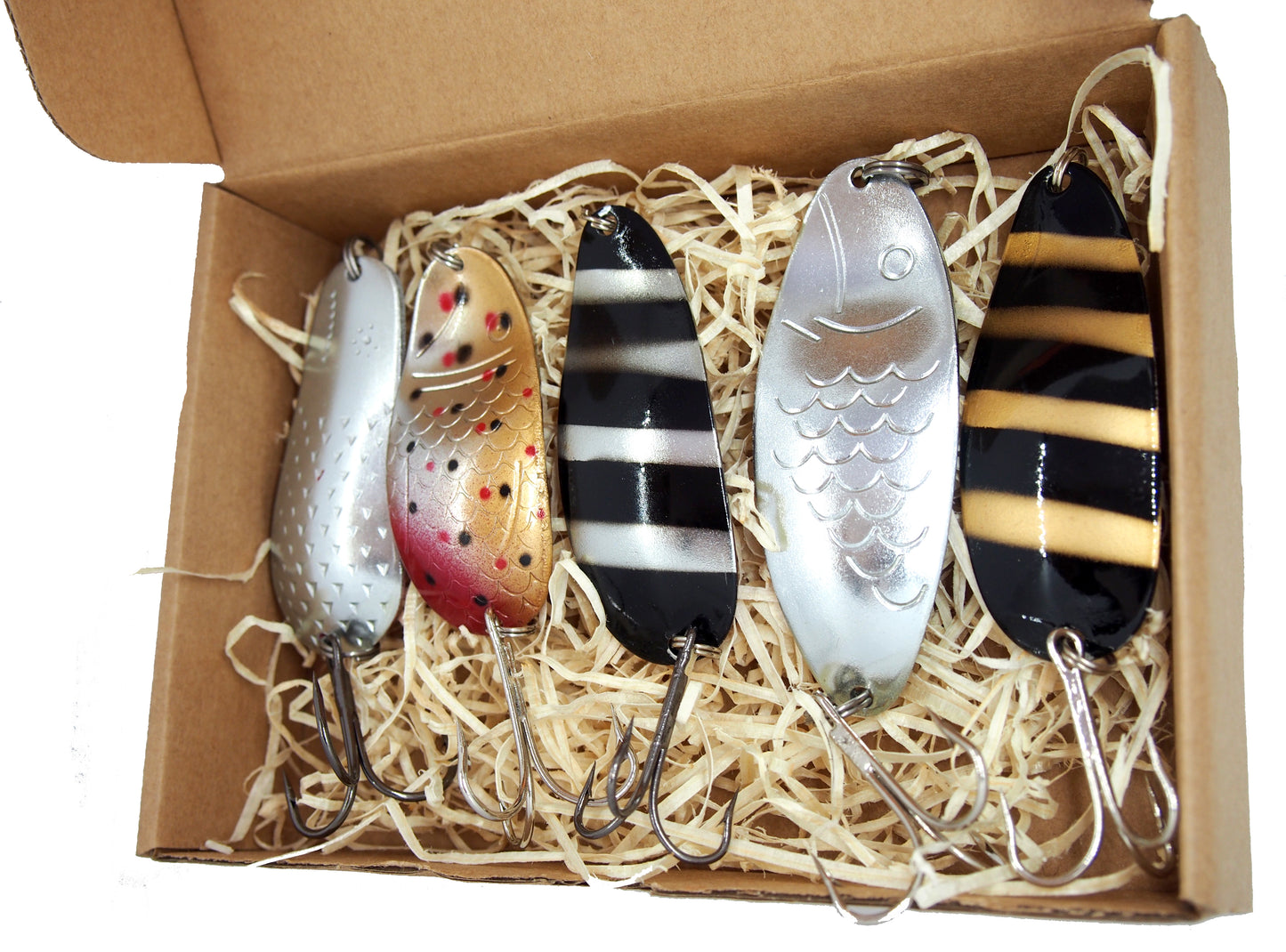 fishing spoon set 5pcs fishing spoons, pike spoon, hand-painted salmon lure with treble hook,High-Quality Fishing Spoons