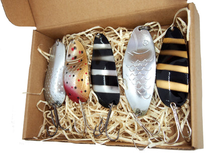 fishing spoon set 5pcs fishing spoons, pike spoon, hand-painted salmon lure with treble hook,High-Quality Fishing Spoons