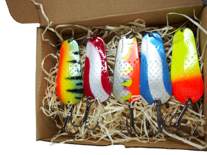 fishing spoon set 5pcs fishing spoons, pike spoon, hand-painted salmon lure with treble hook,High-Quality Fishing Spoons