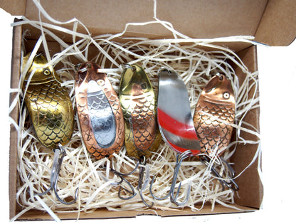 handmade copper fishing spoons, set of Dubysa fishing lures, salmon tackle, pike spinnner