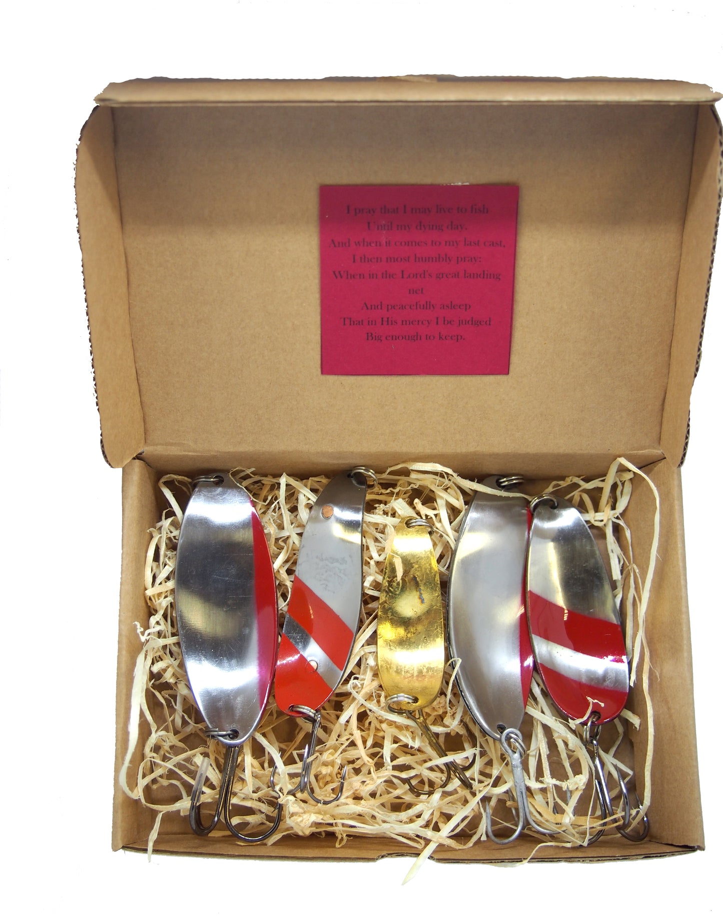 Handmade fishing spoon,  copper pike spoon lures, fishing spoons for bass, brass lures, gold lures in a box 5 pieces