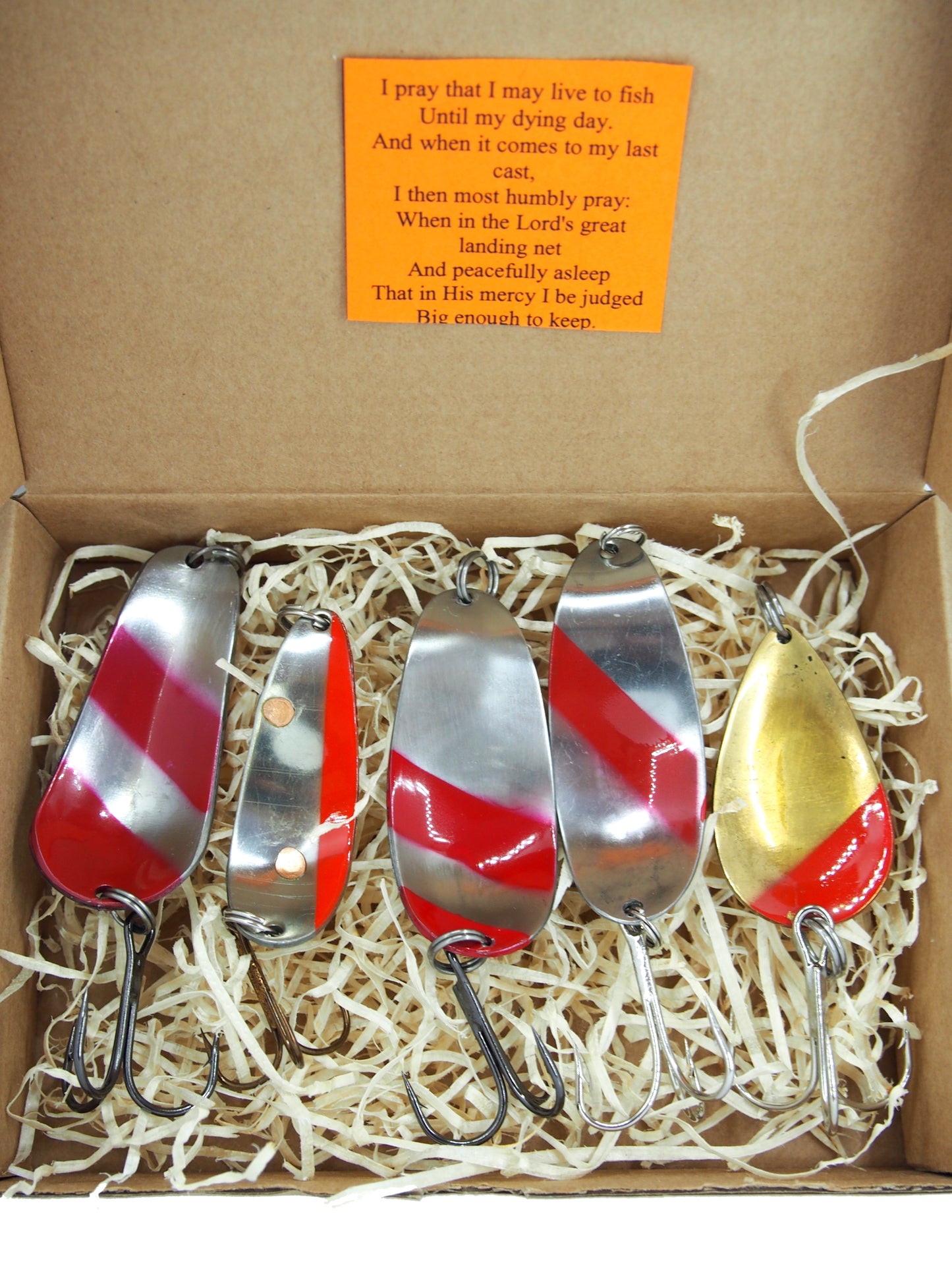 Classic handmade Fishing Spoon Gift Set, brass Lures for Pike & Salmon, ZUMPE fishing spoons 5 pcs