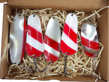 fishing spoon set 5pcs fishing spoons, pike spoon, hand-painted salmon lure with treble hook,High-Quality Fishing Spoons