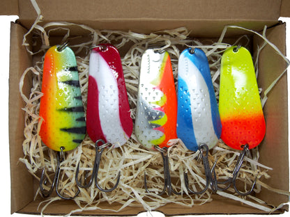 fishing spoon set 5pcs fishing spoons, pike spoon, hand-painted salmon lure with treble hook,High-Quality Fishing Spoons