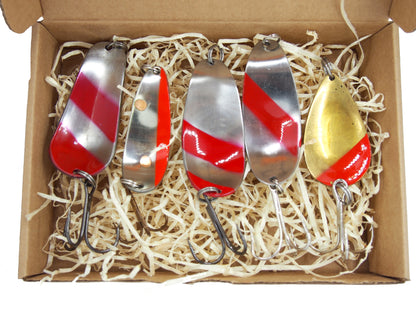 Classic handmade Fishing Spoon Gift Set, brass Lures for Pike & Salmon, ZUMPE fishing spoons 5 pcs