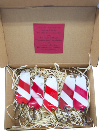 set of bright colour fishing spoons for pike and perch 5 pieces