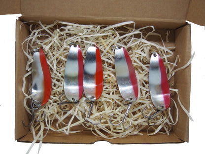 fishing spoon set, metal fishing spoons, salmon lures, pike tackle, trout lures