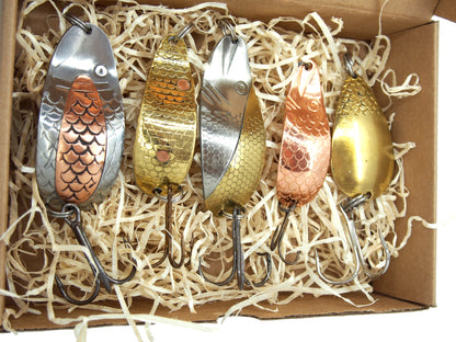 Unique Copper Fishing Lures – Pike Spoon Set (5 Handmade Pieces)