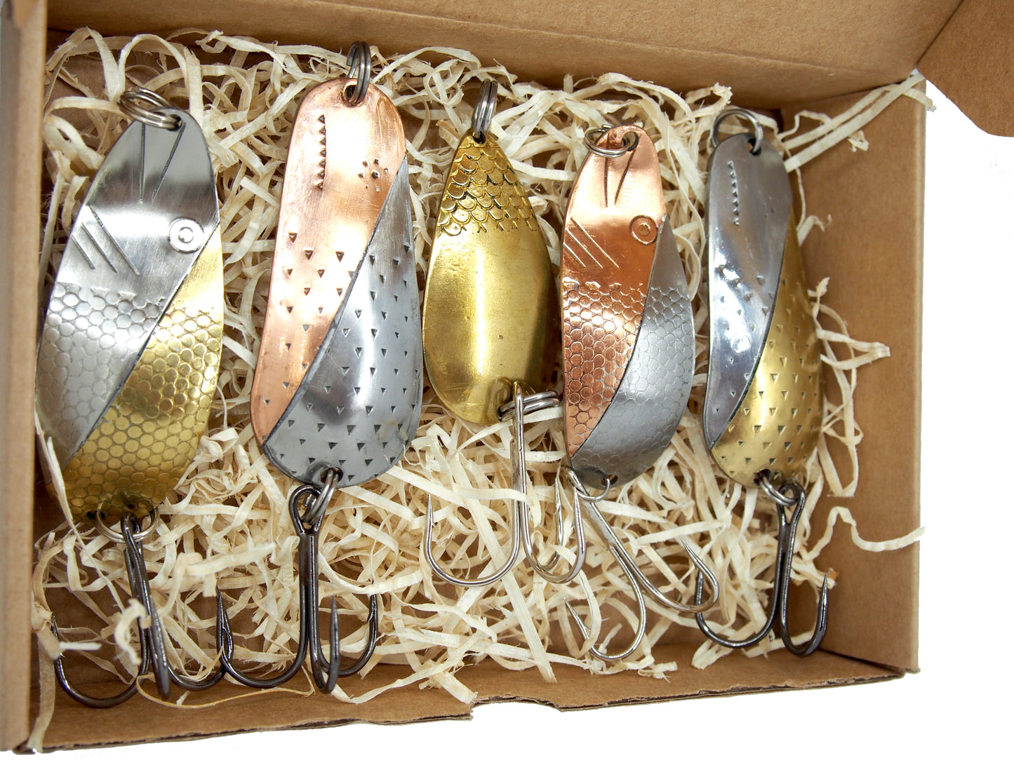 Rustic Copper Fishing Spoon Set for Pike – 5 Handmade Pieces 