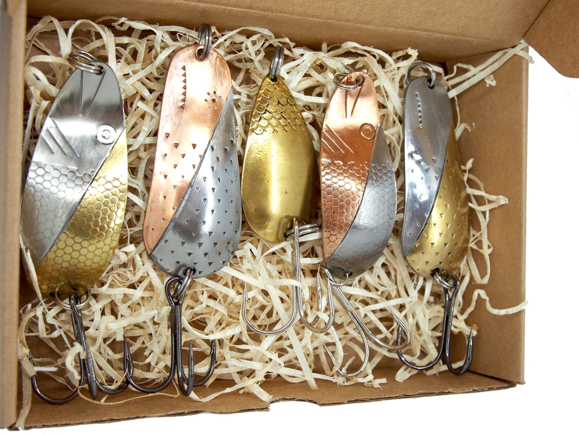 Rustic Copper Fishing Spoon Set for Pike – 5 Handmade Pieces 