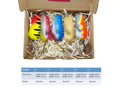 Premium Brass Fishing Spoon Set, 5 Lures for Bass & Pike, classic Jura fishing spoons