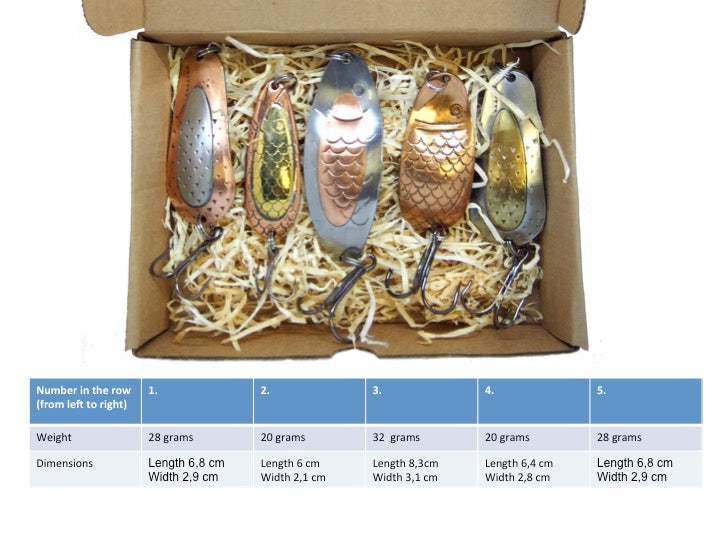 classic fishing spoon set 5pcs, handmade fishing spoon set, gold pike spoons, copper salmon lure with treble hook