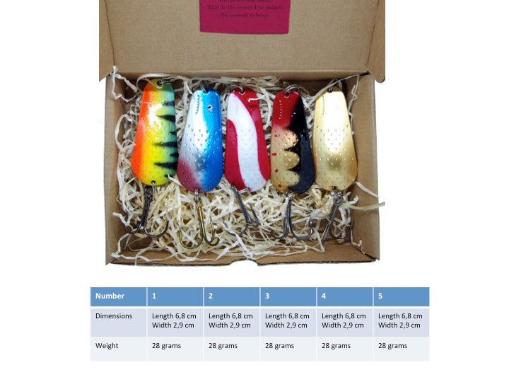 fishing spoon set, metal fishing spoons, salmon lures, pike tackle, trout lures
