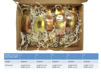 copper fishing spoons, handmade pike lures