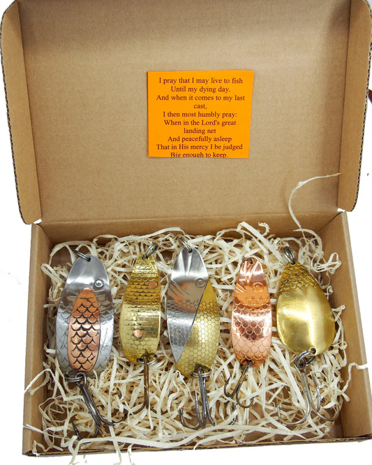 Unique Copper Fishing Lures – Pike Spoon Set (5 Handmade Pieces)